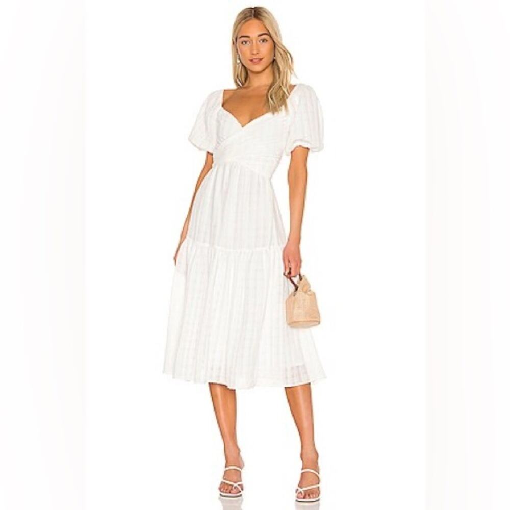 ASTR the Label Sonnet Puff Sleeve Midi Dress White Size Large Womenโs ACDR100616